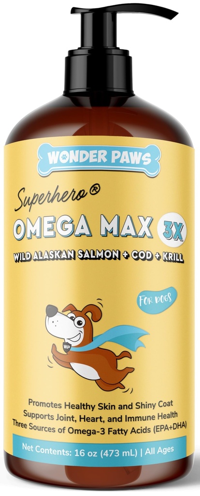 Wonder Paws Fish Oil for Dogs - Omega 3 per cani da Alaskan Salmon, Cod & Krill olio - EPA DHA acidi grassi - Meno spargimento & prurito - Pelle, Joint, Immune & Heart Health - Supplemento liquido (16 oz)