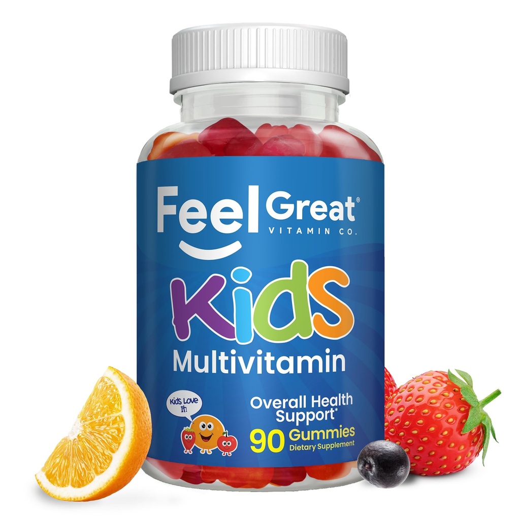 Feel Great Kids Multivitamin Gummies | Citrus & Strawberry Vitamine aromatizzate per bambini | Gummie multivitaminiche con vitamina D per Bone, Supporto muscolare e immunitario | Vitamine masticabili | Alimentazione di 45 giorni