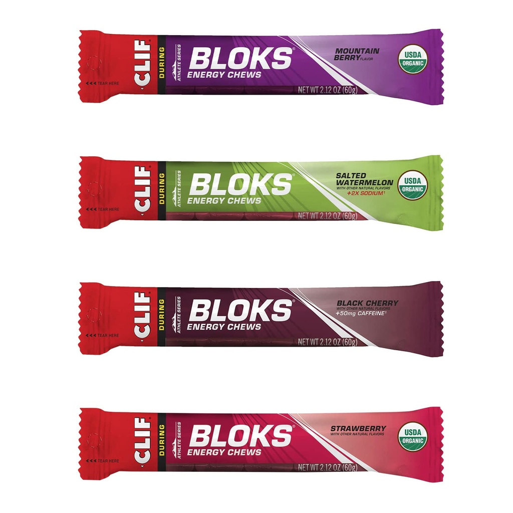 CLIF BLOKS - Cuciture per l'energia - 4 Flavor Variety Pack - Non-OGM - Cibo basato sulle piante - Carburanti veloci per il ciclismo e l'esecuzione - Snack per l'allenamento (2.1 Ounce Packet, 12 Count)