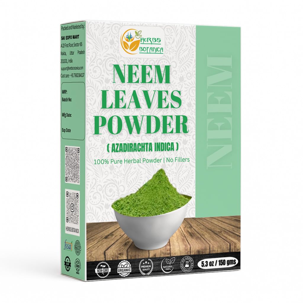Erbe Botanica Neem Polvere per la crescita dei capelli, cura della pelle & Detox Wildcrafted Bitter Neem Foglie polvere per il supporto del sistema immunitario, salute digestiva 5.3 oz