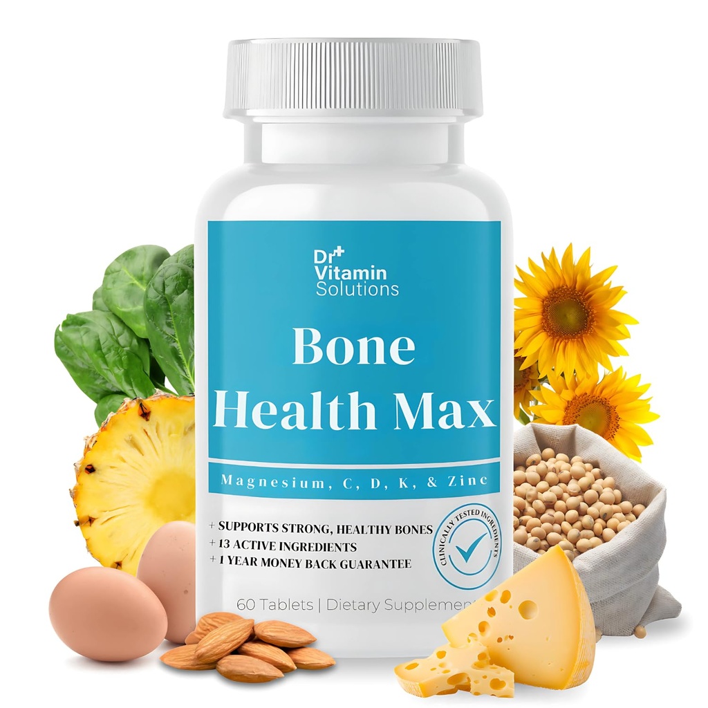 DR VITAMINA SOLUZIONI Bone Health Max - Advanced Calcium & Magnesium Supplement con Vitamina D3, Bromelain & Ipriflavone - 60 compresse per le ossa più forti e il supporto congiunto