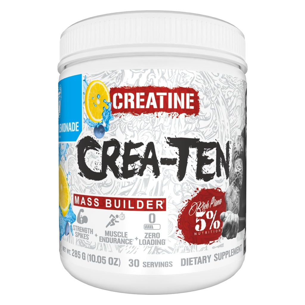 5% Nutrition CreaTEN Creatine Complex + Acceleratori | Polvere di creatina aromatizzata per guadagno muscolare | Potenza massima, resistenza, resistenza, resistenza, & Recupero (Limonata di mirtillo)