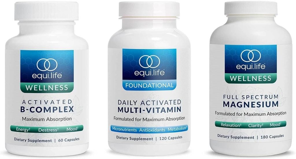 Equilife - Complesso B attivato (60 ct.), Magnesio a spettro completo (180 ct.), Multi-Vitamina attivata giornaliera (30 Serve)