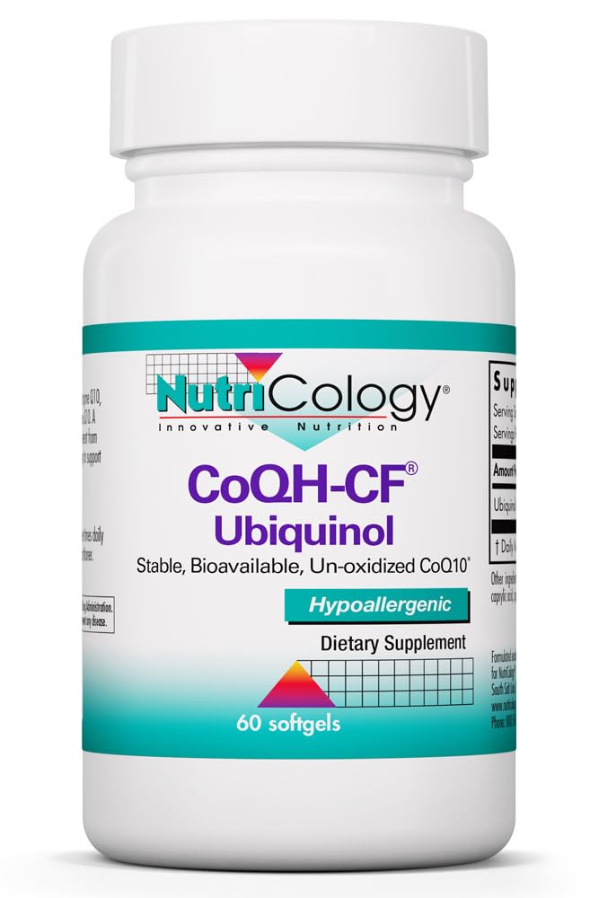 Nutricology CoQH-CF Ubiquinol 100mg Supplemento - CoQ10 non ossidato, Supporta la salute cardiovascolare, Supporto del sistema immunitario, Stabile, Biodisponibile, Softgels - 60 Conte