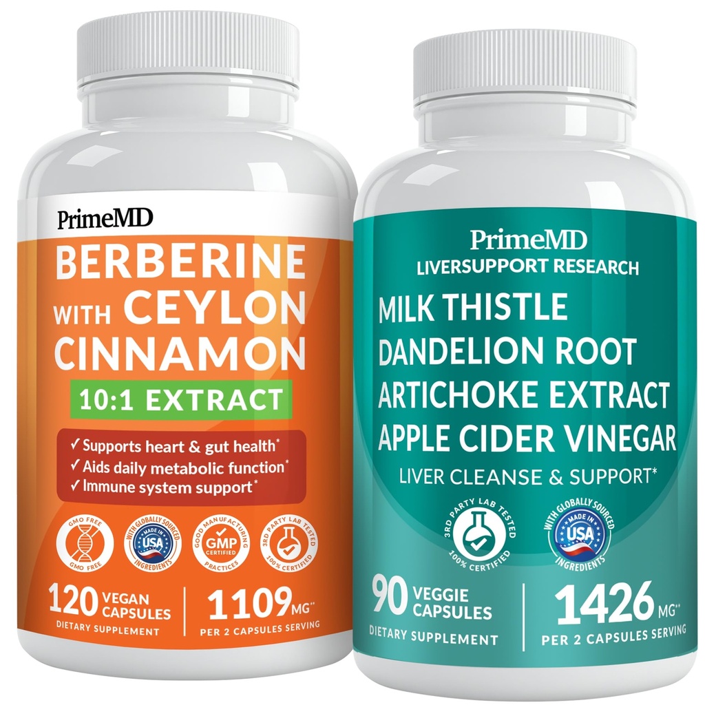 PrimeMD 21-in-1 Berberina Supplemento con Ceylon Cinnamon, Cromo, Bitter Melon e Estratto di tè verde (120 ct) &amp;