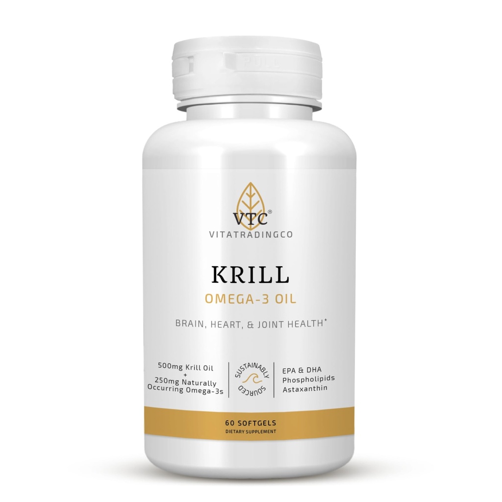 VTC VitaTradingCo. Krill Omega-3 Olio Supplemento | 100mg Pure Antarctic Neptune Krill Oil (NKO) | EPA & DHA Astaxanthin | Cervello, Cuore, Joint & Eye Support | 60 Softgels