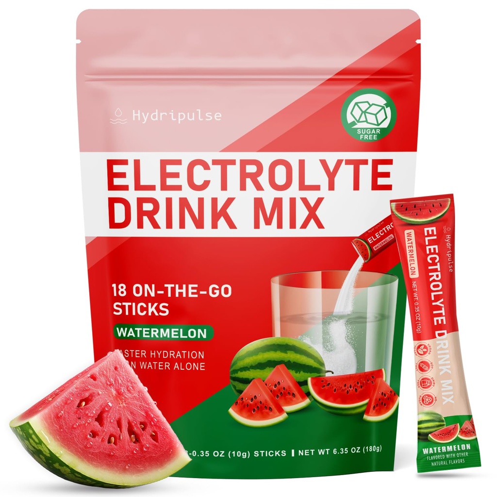 Electrolytes Powder Packets - Zucchero Libero, Aroma naturale, 10 Electrolyte & Vitamins Electrolyte Drink Mix - Aroma di anguria, Keto Friendly, Vegan, Non OGM, 18 Packets