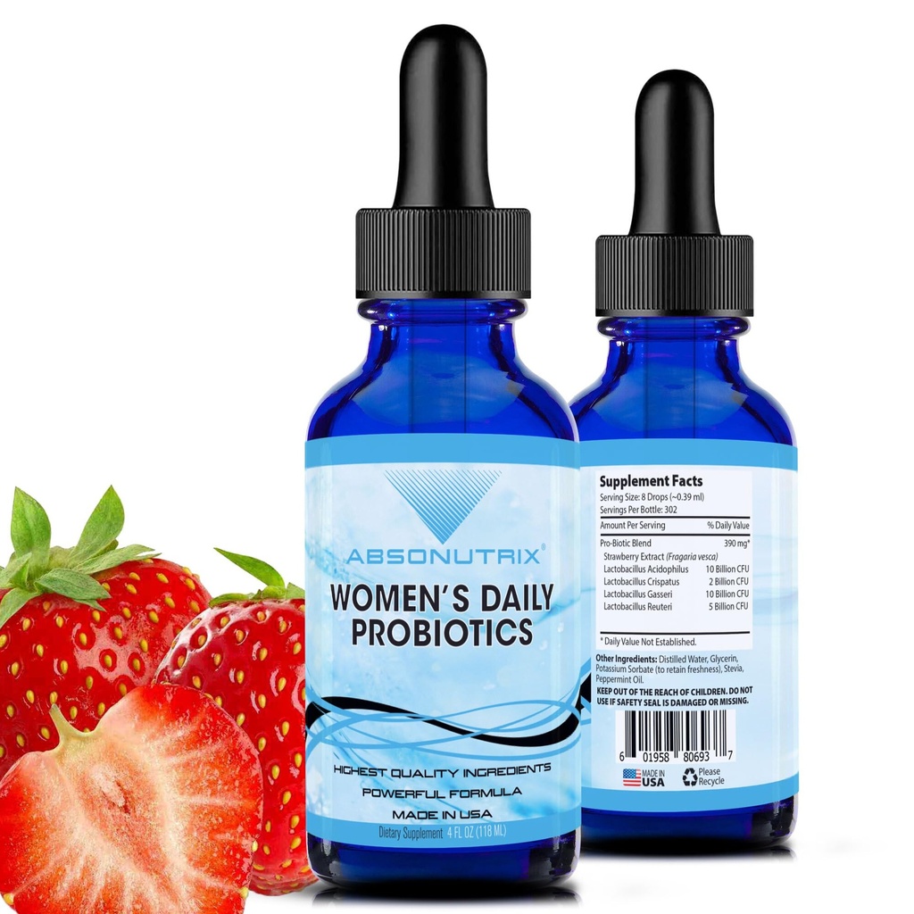 Absonutrix Probiotici giornalieri delle donne 390 mg, 4 Oz Liquid, 302 Serve, Made in USA, Assorbimento rapido, Ingredienti Potenti di Qualità, Facilità certificata GMP, Prodotti senza crudeltà