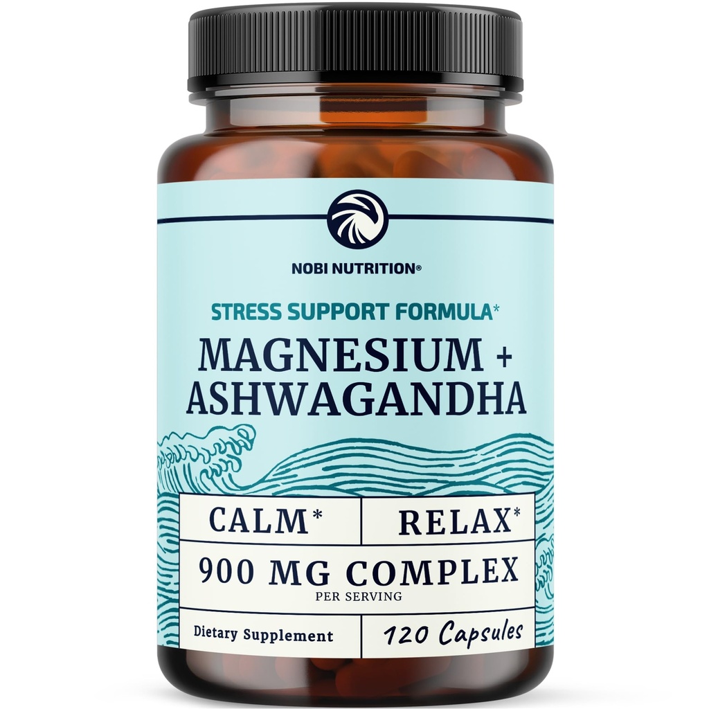 Magnesio Ashwagandha | Integratore di Magnesio Calmante per Adulti | Relax, Resto, Calma Mood & Sleep Support | Mag Citrate & Oxide 400 mg + Ashwagandha 500 mg | Muscle Health & Stress Relief | 120 Ct