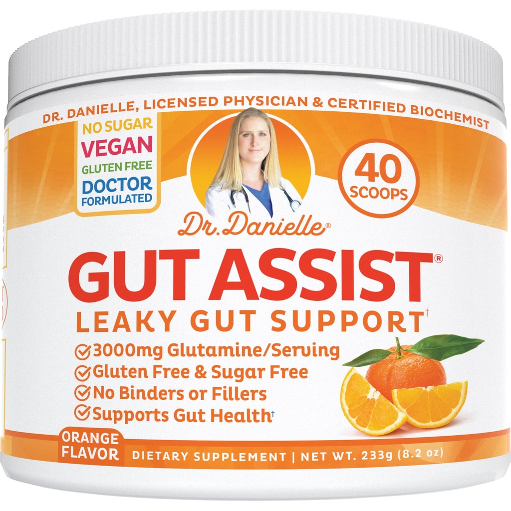 Leaky Gut Support Powder | L-Glutamine Gut Lining Formula | Gut Assist by Dr. Danielle, Orange Flavor