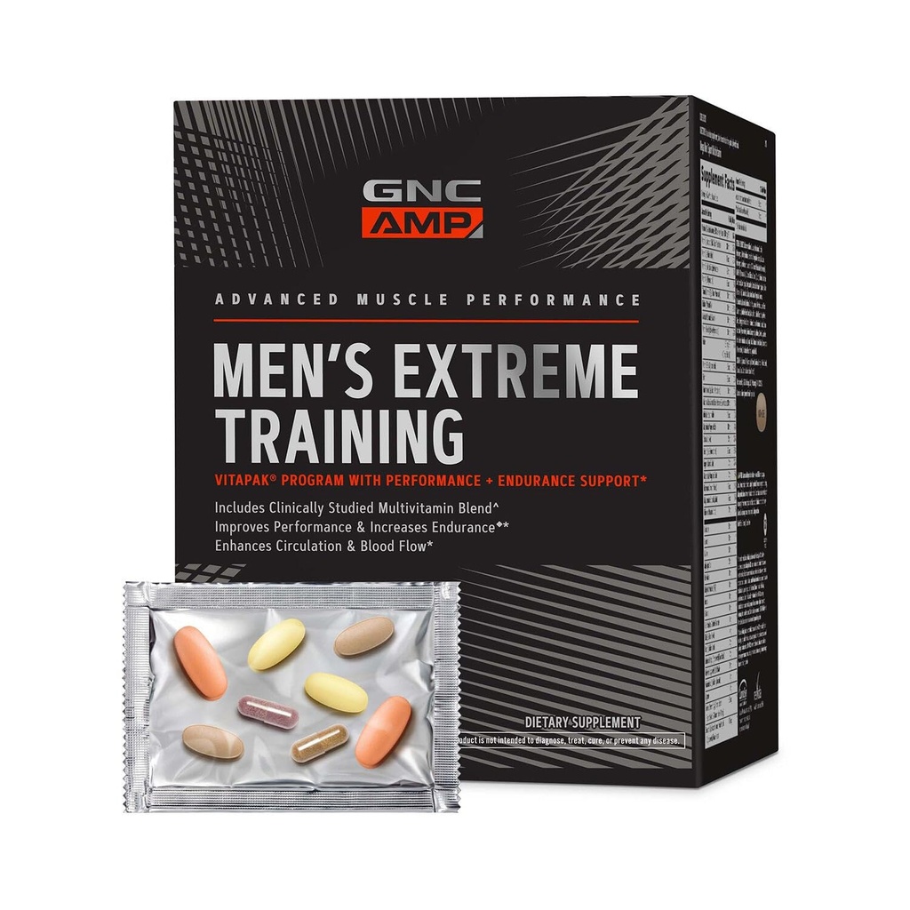 Programma Vitapak di formazione estrema degli uomini di GNC AMP, 5 prodotti in 1, pacchetto di vitamina conveniente per prestazioni e resistenza, Multivitaminico adulto, ingredienti provati, caffeina, ossido nitrico, alimentazione di 30 giorni