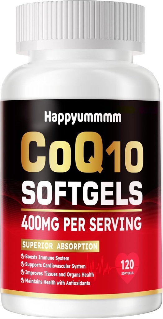 CoQ10-400mg-Softgels con PQQ, Omega-3, Coenzyme Q10 (Ubiquinone) supplemento per alto assorbimento, potente-antiossidante, cuore di sostegno & produzione di energia, 120 Serve.