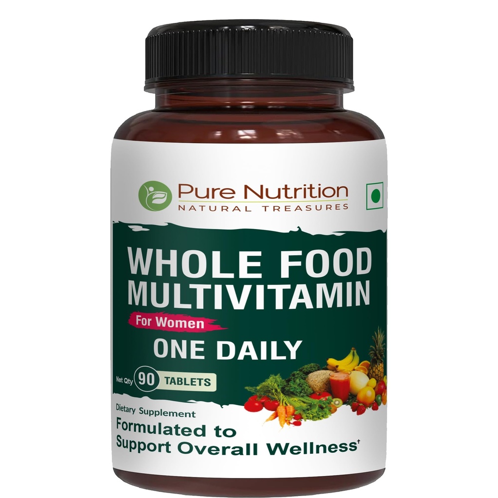Pure Nutrition Whole Food Multivitamin per le donne | 90 Tabs | One-A-Day | 100% RDA | 24 Vitamine Naturali e Minerali | Tutte le piante naturali Multivitamina femminile | 3 mesi di alimentazione