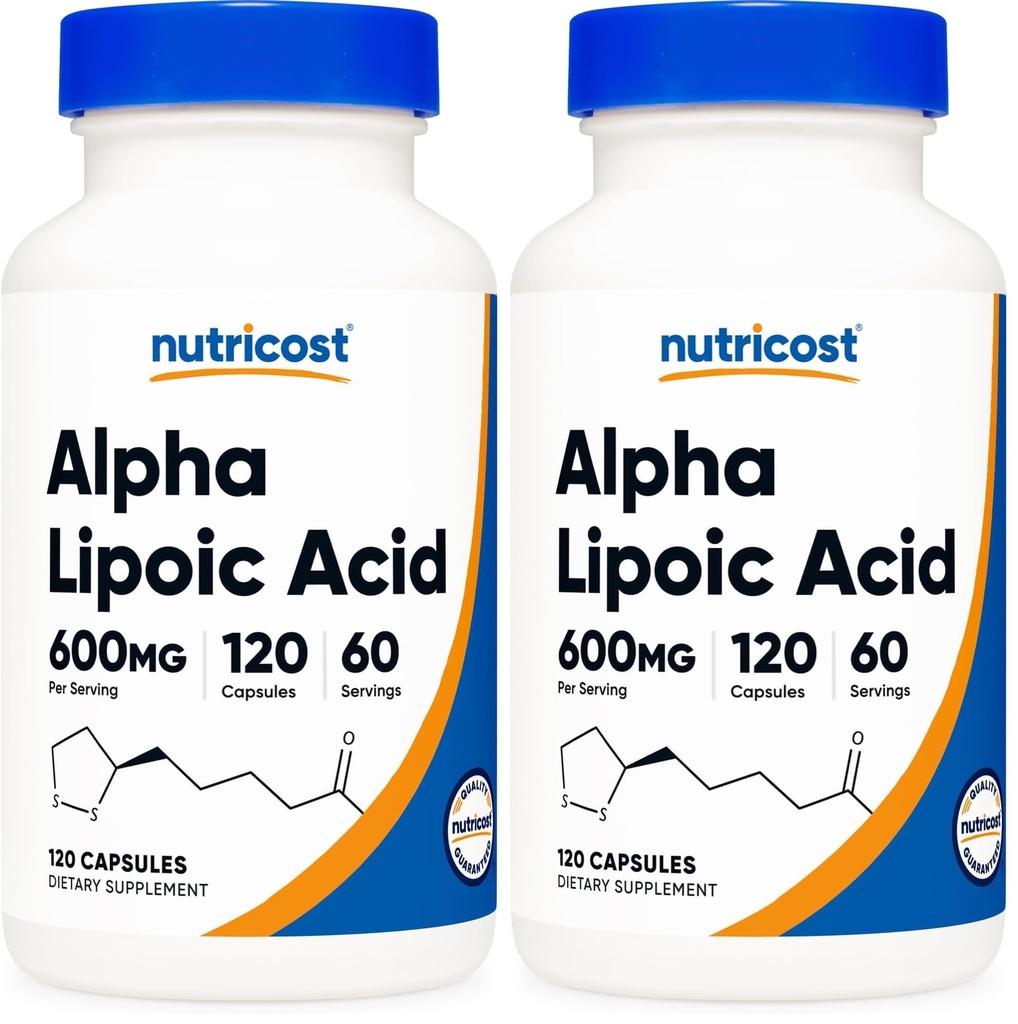Nutricost Alpha Lipoic Acid 600mg Per Serving 120 Capsules, 60 Servings - Plant Based Caps, Non-GMO (Pack of 2)
