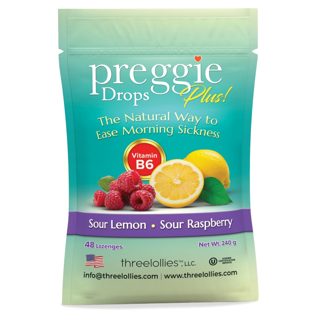 Preggie Pop Drops Plus Fortificata con Vitamina B6 - Mattina Malattia Rilievo Fortificata con Vitamina B6. Preggie Pops per Rilievo per Donne Incinte Gocce di Candy. Sour Raspberry &amp; Sour Lemon 48 Count