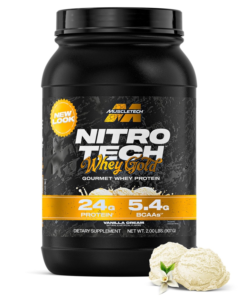 MuscleTech Whey Protein Powder (Vanilla Cream, 2LB) - Nitro-Tech Whey Protein Isolate Smoothie Mix per muscolare magra e recupero - 24g di Whey Gold per le donne e gli uomini - Packaging May Vary