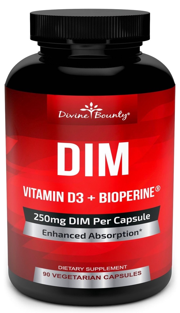 Supplemento DIM 250mg con vitamina D3 Plus BioPerine - Diindolylmethane Menopause & Estrogen Support, Supporto bilancia ormone per le donne e gli uomini - 90 Caps vegetariani