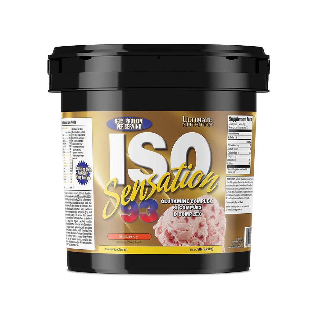 Ultimate Nutrition Iso Sensation 93 con Glutamina, Whey Protein Isolate Powder, 30 Grammi di Proteine, Low Carb Protein Shakes, Keto Friendly, 5 Pounds, Strawberry Flavoured