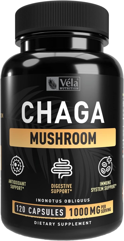 Vela Chaga Mushroom Supplement Mushroom Capsule | 1500 mg per Serving | 120 capsule (Chaga Mushroom (120 Count)