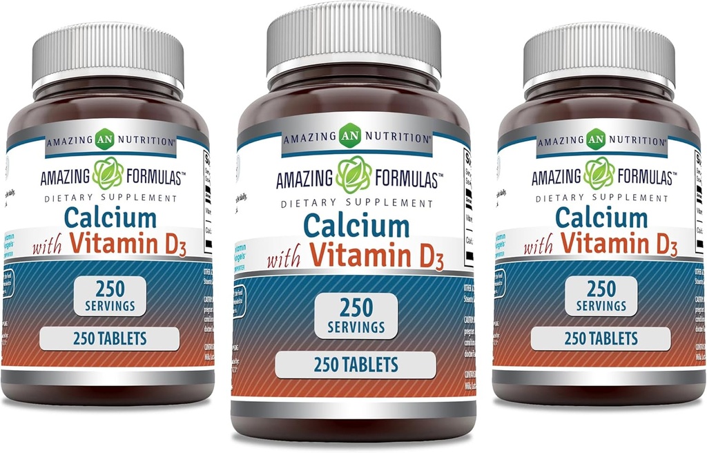 Incredibile Calcium Formulas con vitamina D3 Supplemento | Compresse | Non OGM | Gluten-Free | Made in USA (3 Pack, 250 Count)