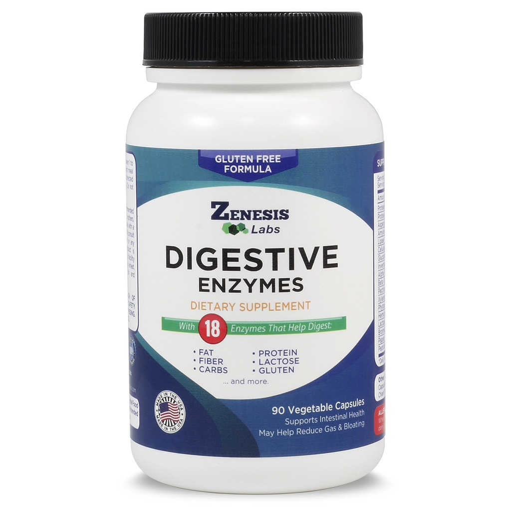 Zenesis Labs Enzimi Digestivi - con Amylase, Bromelain, Protease, Lipasi, & 14 Altri enzimi - 90 capsule