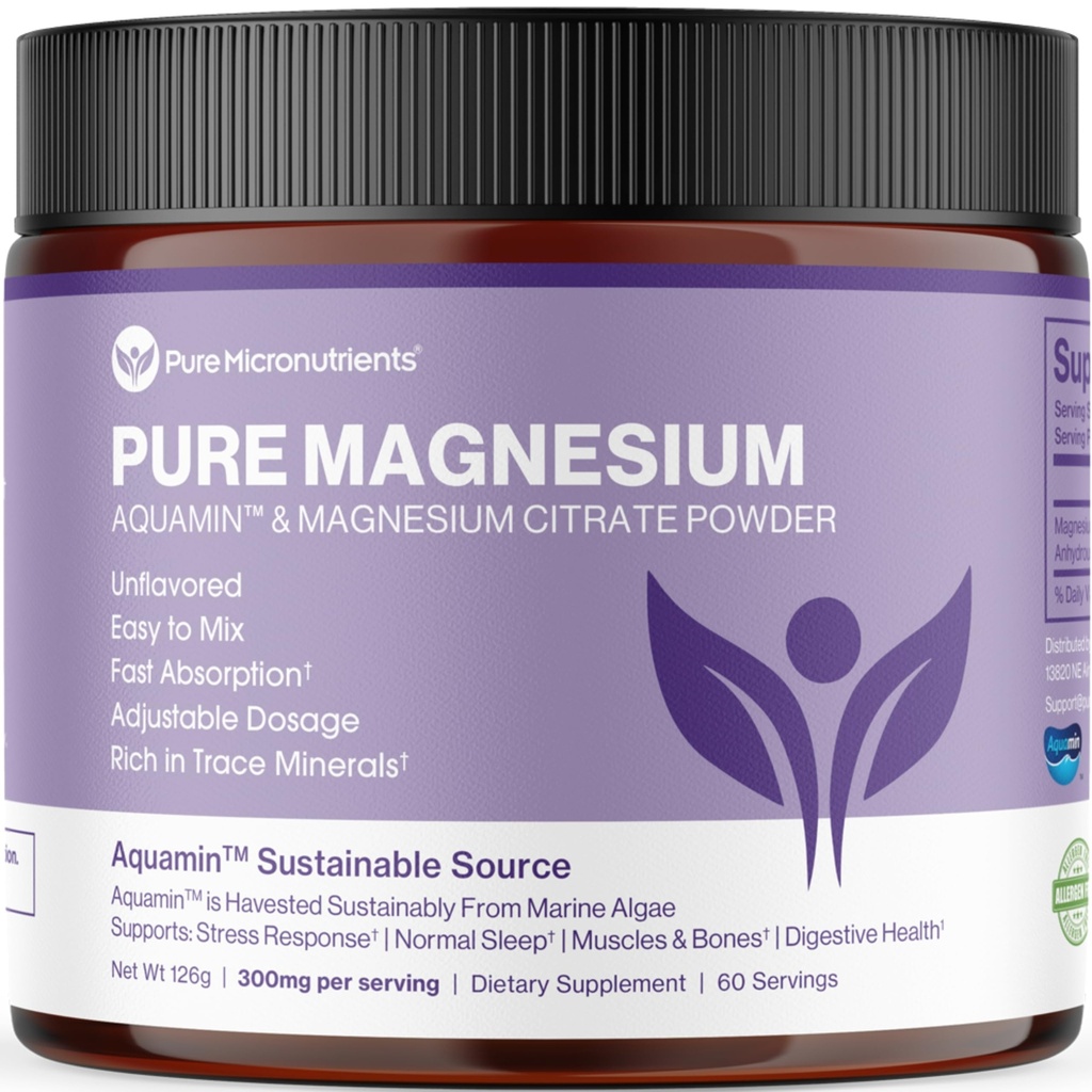 Polvere di citrato di magnesio pura per sostenere il sonno, la salute del muscolo e del chiodo, l'energia, il cuore e la digestione. Miscela di bevanda di Magnesio senza aroma, Vegan, 60 porzioni