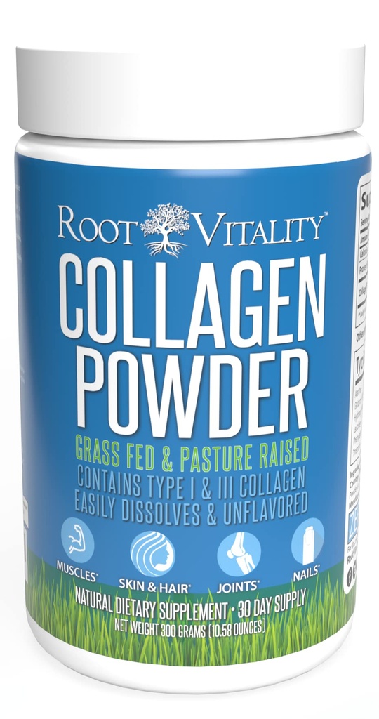 Polvere di peptidi di collagene di vitalità di radice - Grass-Fed, Pasture-Raised Hydrolyzed Protein Supplemento per pelle, capelli, & unghie - Non OGM, Zero Sugar Daily Supplement per gli uomini e le donne (30 Serve)
