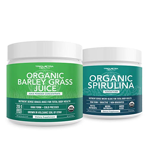 Triquetra Health Organic Spirulina Polvere 8 oz. Più polvere di succo di erba di orzo organico 5.3 oz.