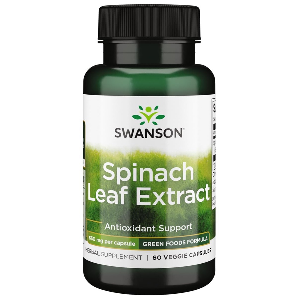 Estratto di foglie di spinaci di Swanson - Supplemento di erbe Promozione della salute generale - Green Foods Formula w/Beneficial Thylakoids & Chlorophyll - (60 capsule di verdure, 650 mg ciascuno)