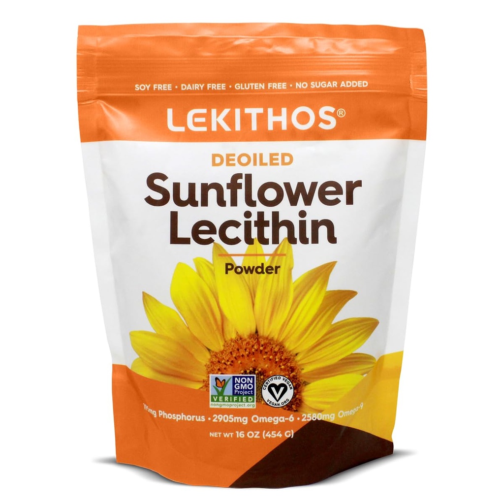 Deoiled Sunflower Lecithin Powder 16oz, Daily Lecithin Supplement per Cucinare, Cuocere & Gummies, 1760mg Phosphatidyl Choline Supplemento - Grande per il latte in pasta! 65 Serve, Non OGM