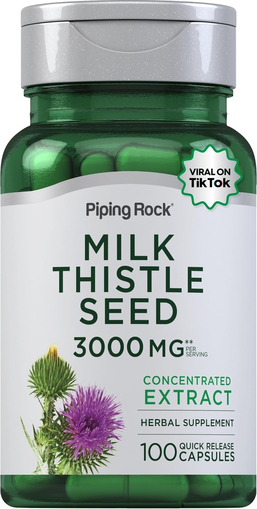 Piping Rock Milk Thistle Supplement 3000mg | 100 capsule | Estratto di erbe concentrato | Non OGM, Gluten Free