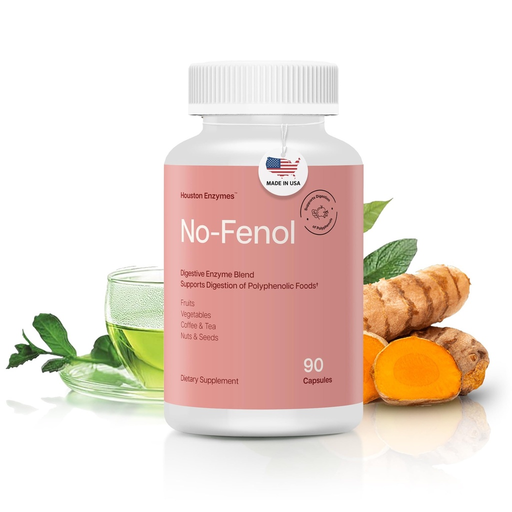 Houston Enzymes No-Fenol - Integratore di enzima digestivo per la digestione e la frutta e le fibre vegetali - Enzimi digestivi per le donne e gli uomini (90 capsule)