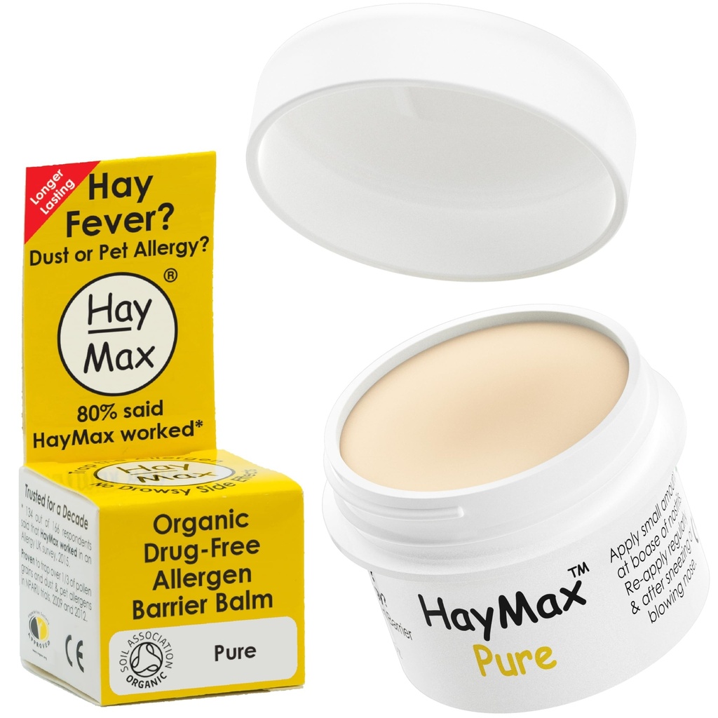HayMax Allergeni Barrier Balm - Pure 0.17 fl oz - Organic, Natural & Non-Drowsy Hay Fever & Allergy Relief Balm - Blocchi Polline e altre Particelle Allergeni - Grande per adulti, bambini e donne incinte