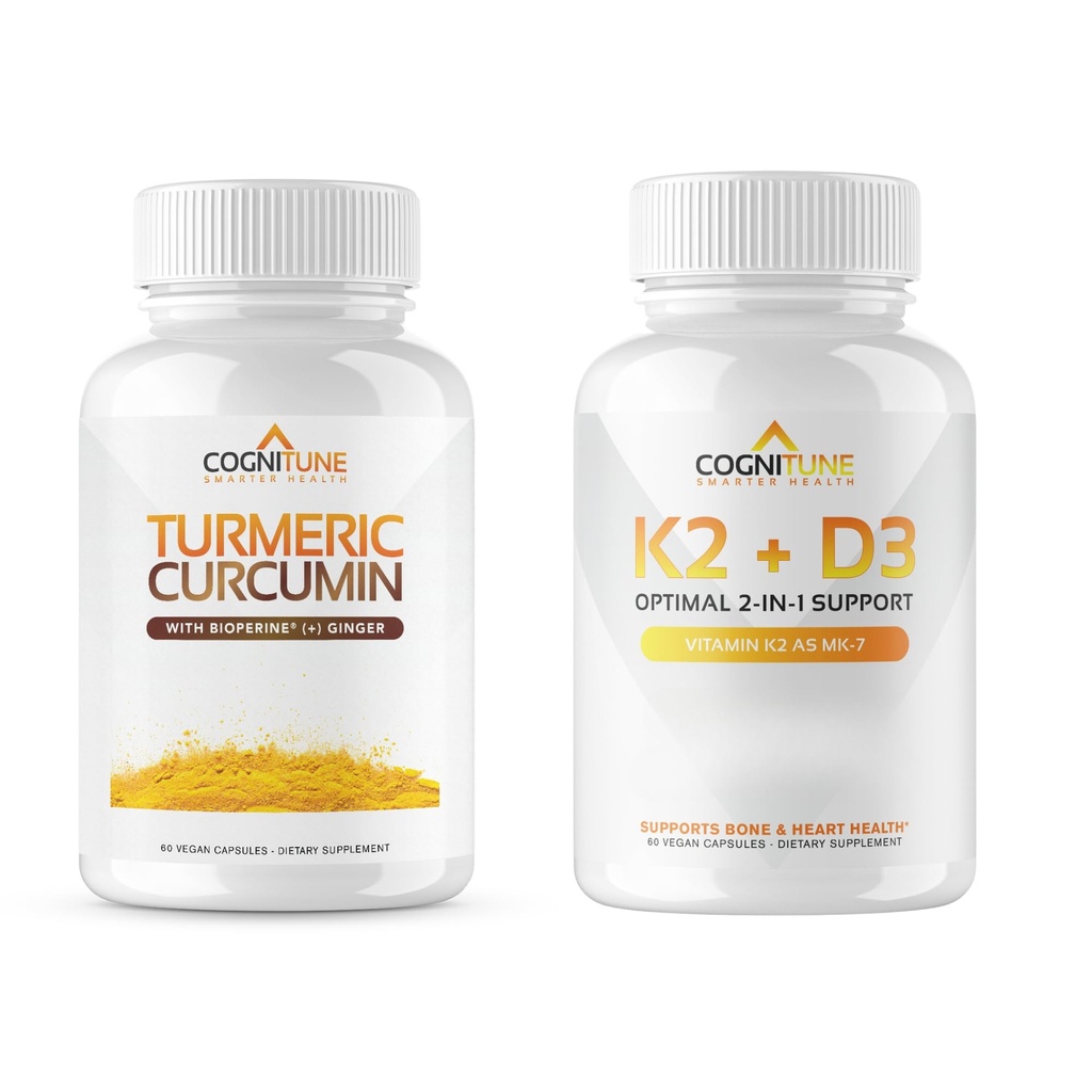 CogniTune Immune & supporto cardiovascolare Bundle - Vitamina D3 5000IU + Vitamina K2 con curcumina e zenzero