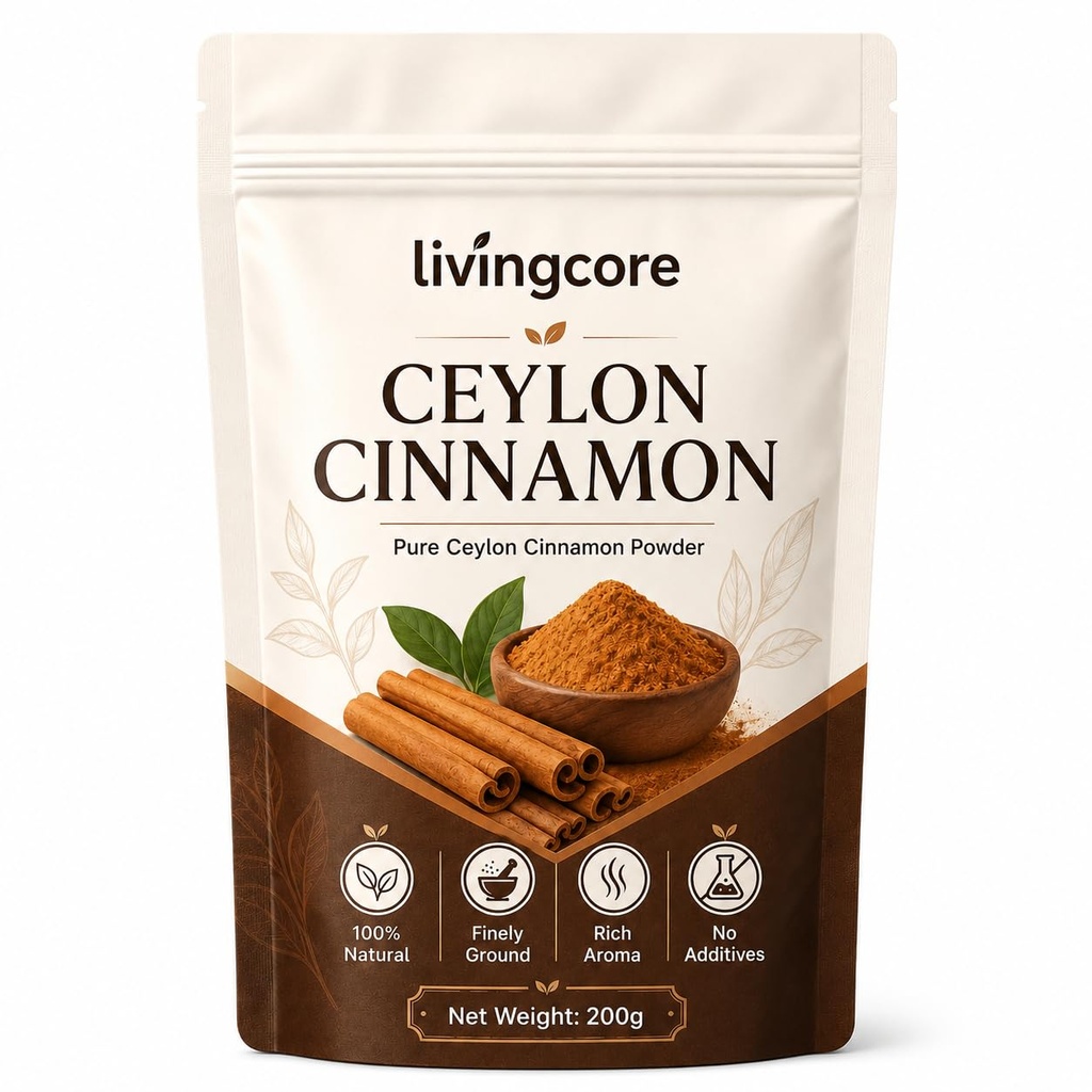 livingcore Ceylon Cinnamon, Organic Ceylon Cinnamon Powder, Fine Powder for Daily Nutrition, Sustained Energy, Supports Daily Energy Levels (1pcs)