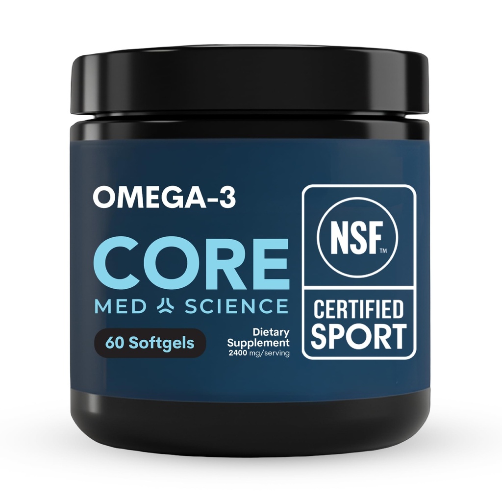 Core Med Science Omega-3 Fish Oil Supplement - NSF Certified for Sport - Omega-3 (2400mg), EPA (1200mg), & DHA (900mg) Helps Reduce Inflammation and Support for Heart & Brain Health - 60 Softgels