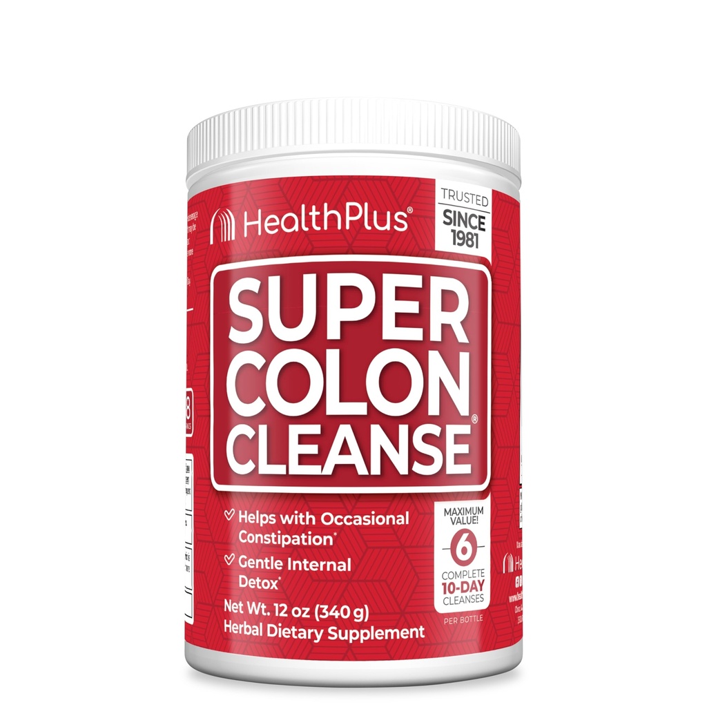Health Plus Super Colon Cleanse, 12 oz Powder, 68 Servings - Detox naturale, Rilievo di costipazione digestiva, Detergente Gut Cleanse con Psyllium Husk & Senna Leaf