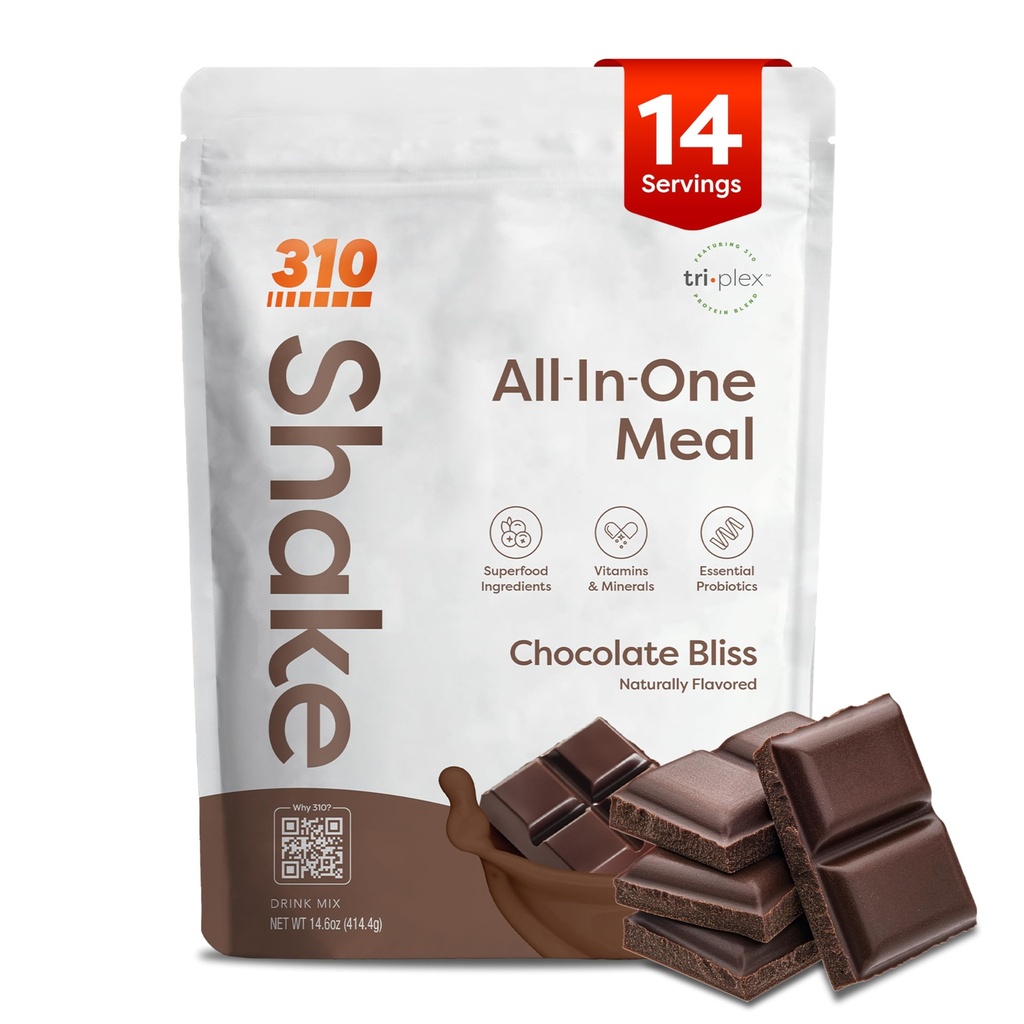 310 Nutrition All-In-One Meal Sostituzione Shake Powder - Plant-Based Protein Smoothie Blend w/High Fiber, Probiotics & Adaptogens - Carb basso, Vegan, Keto & Paleo Friendly - Chocolate Bliss - 14 Srv