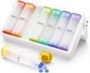 Organizzatore di pillole settimanali 2 volte al giorno, KOVIUU Large Travel Pill Box 7 giorno, Am Pm Twice Daily Pill Case with Rotatable Handle, Pill Holder Container for Vitamin, Medicine, Supplement, Translucent-White