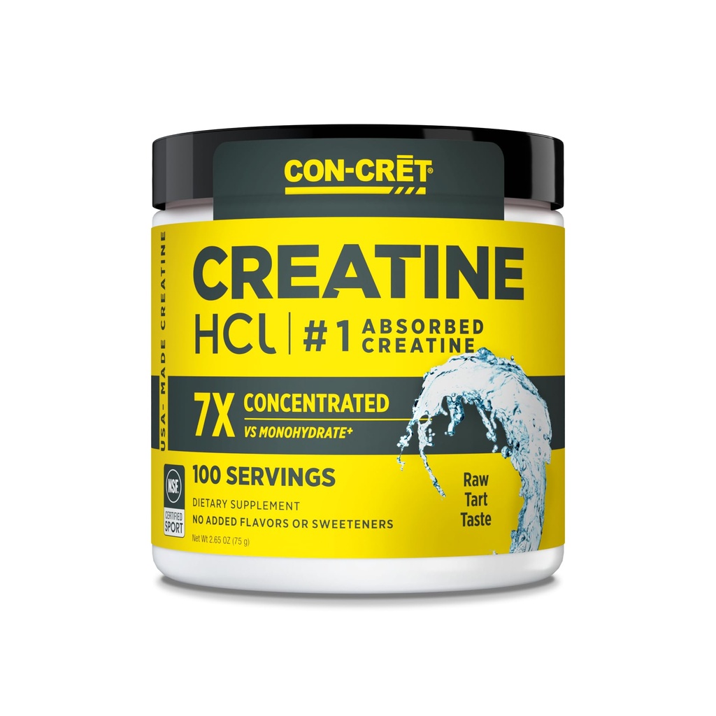 CON-CRET Creatine HCl Powder | Muscle, Cognitive, Cellular Energy Support | No Bloating or Cramps | Certificato USA Made & NSF | Unflavored (100 Serving)