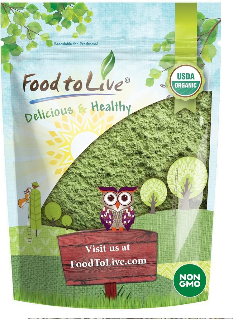 Cibo per vivere la polvere di Wheatgrass Organico, 2 Pounds — Non OGM, Whole-Leaf, Raw, Non Irradiated, Pure, Vegan Superfood, Bulk, Grande per succo, Ricco in fibra, Chlorophyll, acidi grassi e minerali