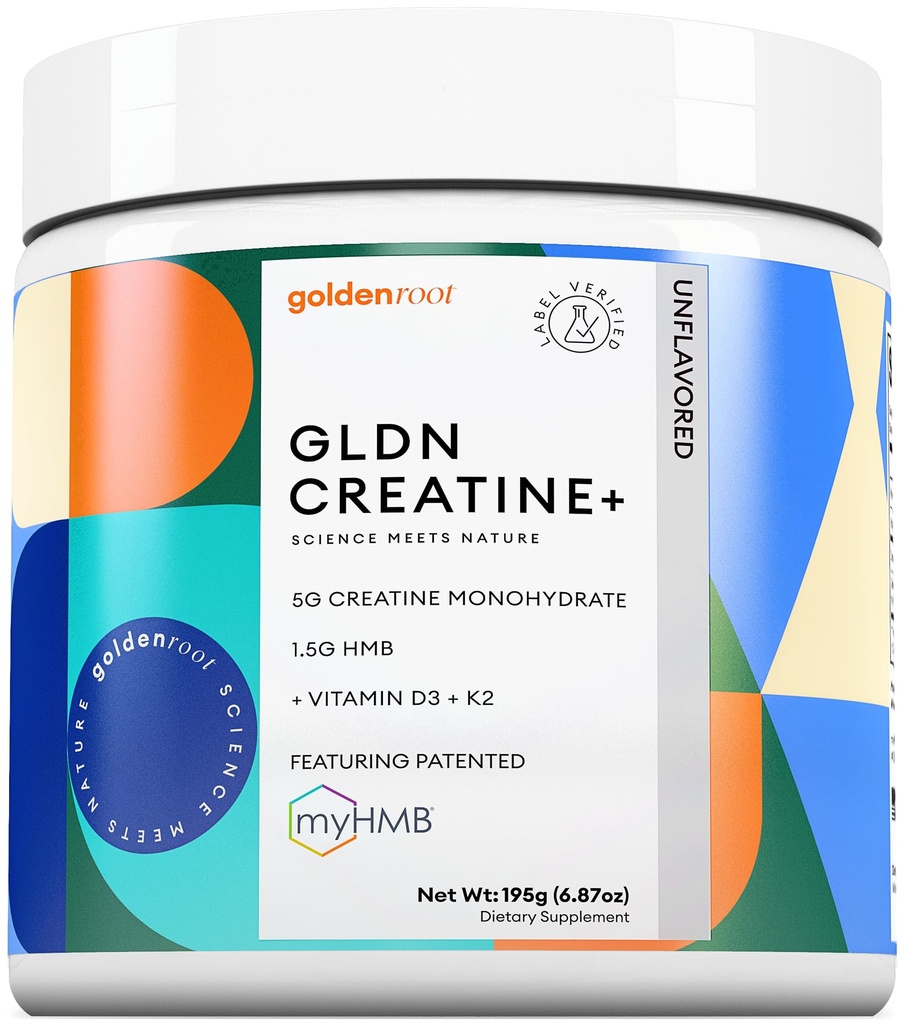 GLDN Creatina - Creatina Monoidrato con HMB per il supporto muscolare e il recupero con vitamina D3 e K2 per la salute comune e ossa - Progettato per le donne e gli uomini - Polvere non aromatizzata - 30 Serve