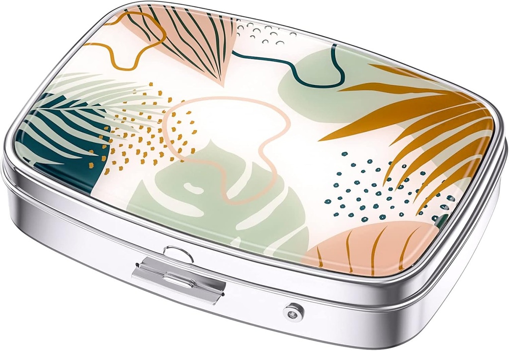 Nipichsha Pill Box, Small Pill Case for Purse & Pocket, Cute Travel Medicine Organizer, Portable Medicine Container Holder to Holding Vitamins, Medication, Fish Oil & Supplements, Boho Leaves