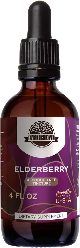 L'amore della terra - Elderberry Alcohol-Free Erboristeria Tintura, Super-Concentrata Elderberry (Sambucus Nigra) Dried Berry (4 Fl Oz)