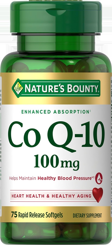 Nature's Bounty CoQ10, aiuta a mantenere la pressione sanguigna sana, 100 mg, Quick Release Softgels, 75 Count