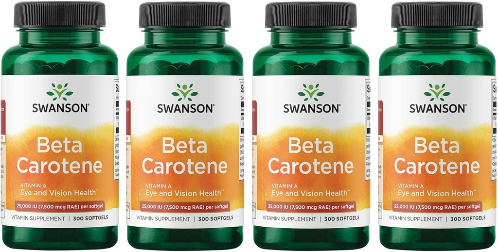 Swanson Beta-Carotene Vitamina A 25000 IU Softgels - Pelle, Occhi e Salute del Sistema Immune - Supporto Antiossidante - 7500 mcg (300 Softgels) (4 Pack)