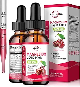 Gocce liquide di glicinato del pacchetto 2, 1000mg di glicinato di magnesio, gocce liquide di Taurate & Citrate per Bone, sonno, calma, muscolo, energia e relax, ad alto assorbimento, aroma di ciliegia senza zucchero