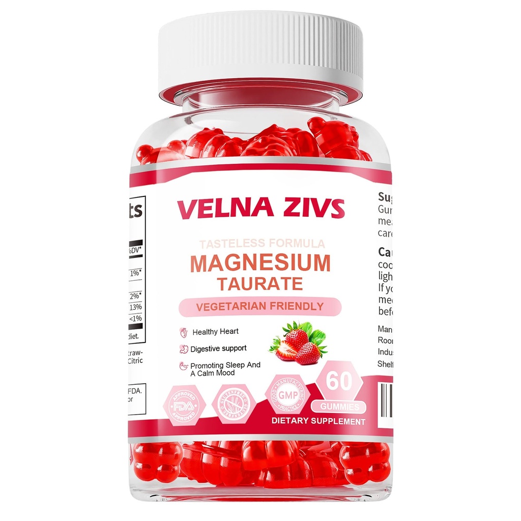 Magnesio Taurate Gummies 1800mg, Magnesio Taurate Supplemento, Alta Assorbimento & masticabile per bambini e adulti, Muscolo e Cuore Salute Supporto, Vegan, Gluten Free, 60 Conti