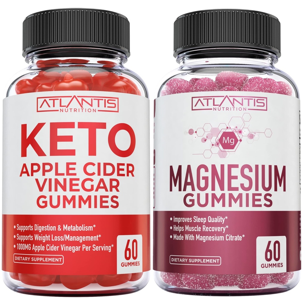 60 Keto Apple Cider Vinegar Gummies Advanced Weight Loss + 60 Magnesium Gummies Formualted con 770 MG Magnesium Citrate.