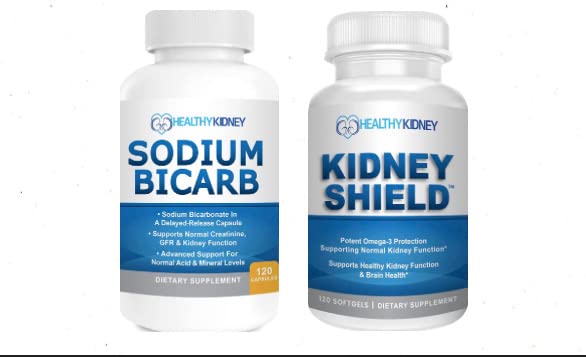 Lo scudo del rene Omega-3 Fish Oil & Sodium Bicarb 2 Pack Bundle Supporta la funzione normale del rene & livelli acidi